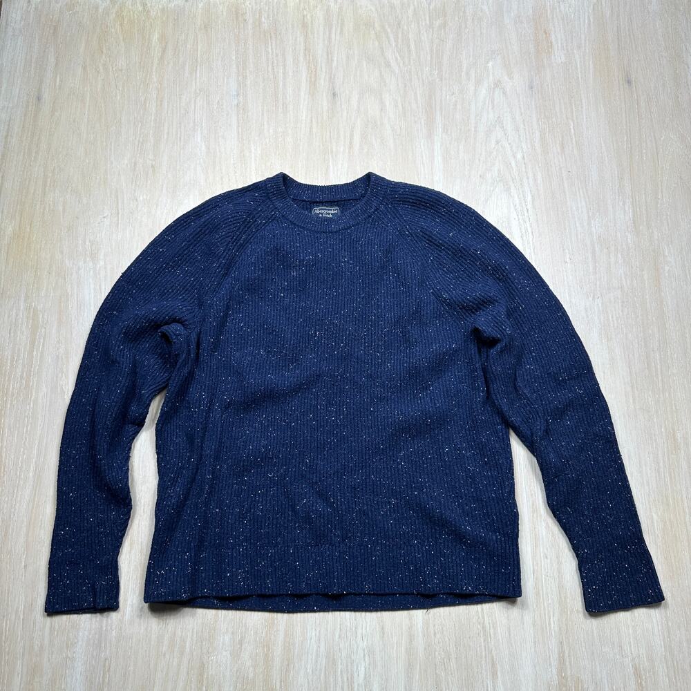 Abercrombie & Fitch XXL Navy Blue Donegal Speckled Knit Crewneck Sweater Wool